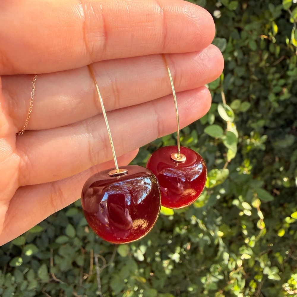 New! Cherry Red Earrings - Picture 7 of 7